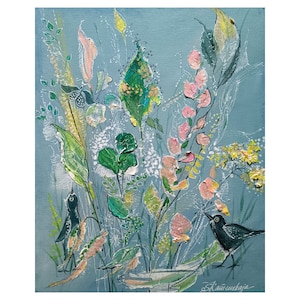 Flower Meadow Original Acrylic Painting , Floral Abstract , Palette Knife Original Art 12 by 9  by Zoepictures