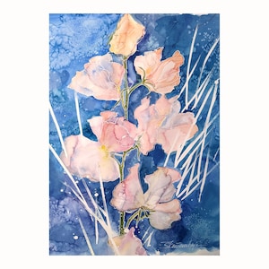 Pink Flowers Original Watercolor Painting , Bloom Original Art , Floral Wall Decor 12 by 9  by Zoepictures