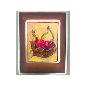 Cherry Small Painting Original Art Still Life Wall Art 8 by 6 Farm Artwork by Zoepictures