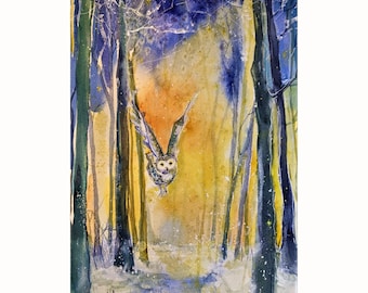 Winter Fairy Tale Painting Winter Trees Original Art Landscape Watercolor Artwork 18 by 12 by Zoepictures