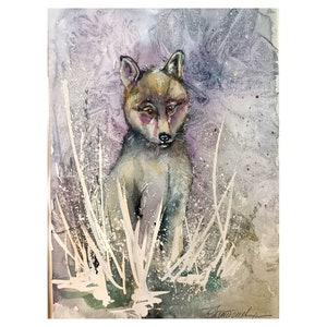 Acquerello di un cucciolo di lupo, opere d'arte originali di animali, fauna selvatica 12 x 9 di Zoepictures