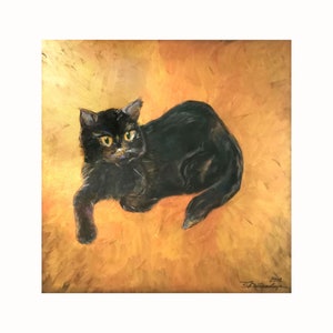 Black Cat Painting, Pets Original Art, Animals Wall Art 32 x 32 inch by Zoepictures