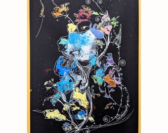 Colorful Floral Painting , Flowers Abstrakt Original Art 12 by 8 by Zoepictures