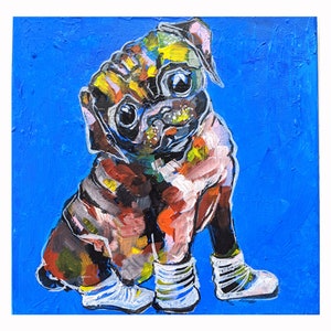 Colorful Dog Original Acrylic Painting , Pets Pop Art 12 by 12 by Zoepictures