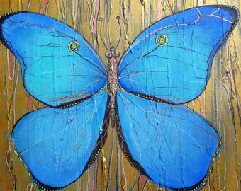 Blue Butterfly Acrylic Painting: Original Art on 6x6 Canvas - Etsy