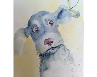 Hond en Dragonfly originele aquarel schilderij, puppy originele kunst, huisdieren voor kinderen 9 x 12 inch door Zoepictures
