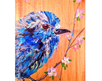 白鳥の絵画 – キャンバスに手描きされたオリジナルのアクリル画、金と