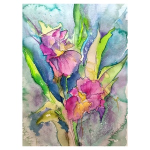 Purple Iris Art , Impressionist  Floral Art , Flowers Painting 12 by 16  by Zoepictures