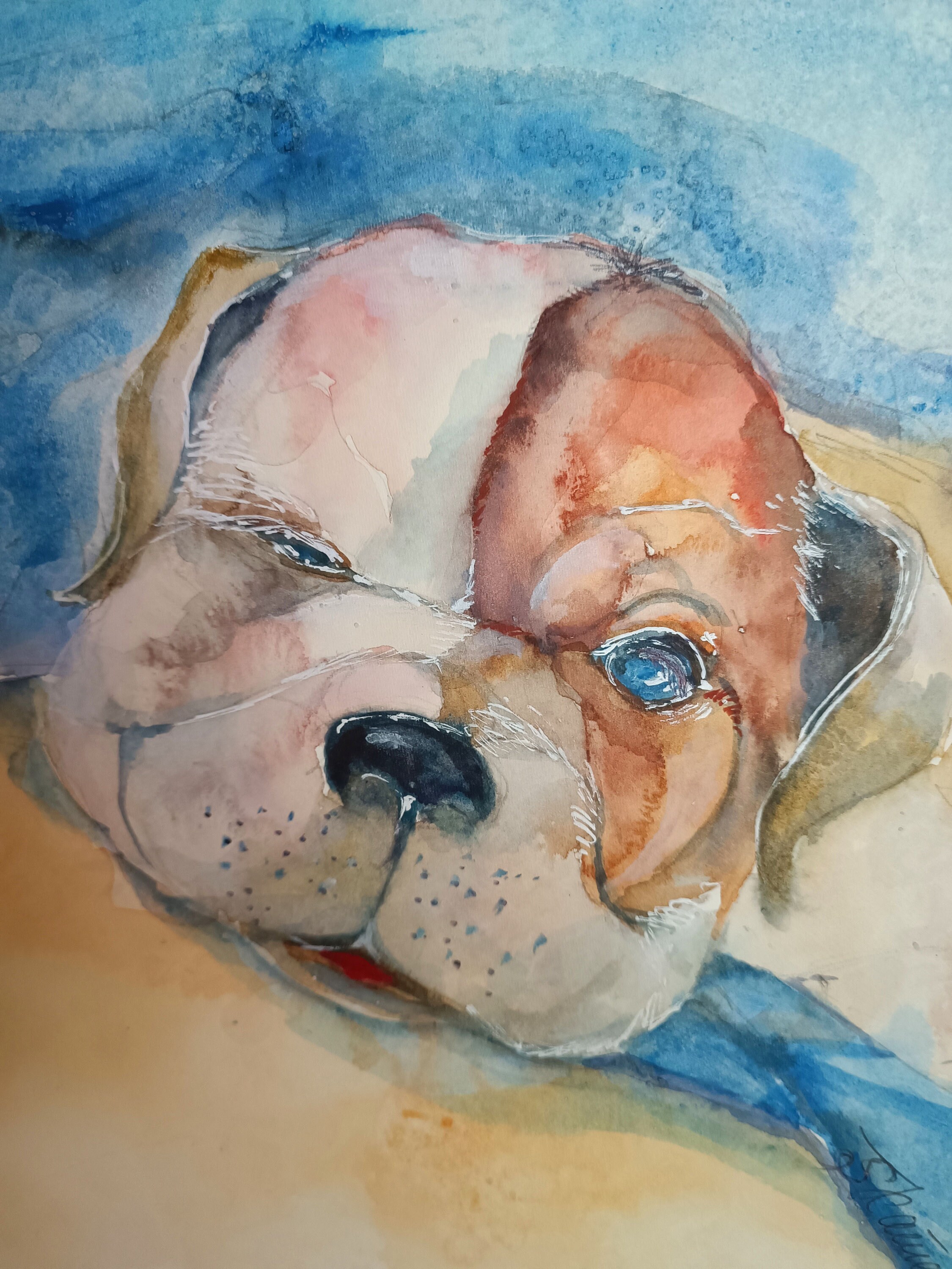 子犬のオリジナル水彩画、犬のオリジナルアート、子供向け動物画 9 x
