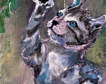 ママ、子猫と猫の絵、子猫と猫のアート、動物の絵、猫の絵、子猫の油絵