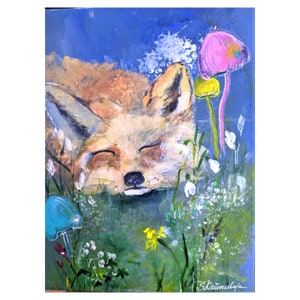 Fuchs original Bild Tieren Acryl Leinwand Wandbild Kinderzimmer 30x23 cm Süße Tiere Original Malerei by Zoepictures