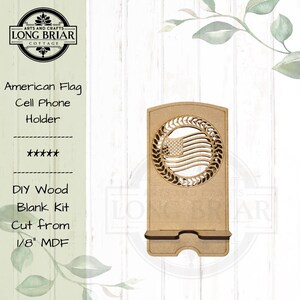 DIY MDF Phone Holder | Unfinished Paintable Cell Phone Stand | Craft Night Kit | American Flag