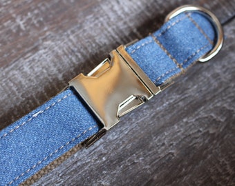 Blue Jean Dog Collar - Metal Buckle