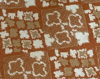 Boho Geometric Knit Fabric  Rust Tan & Ivory Diamond Pattern Textile  Mod Clothing or Craft Fabric by the Yard  Vintage-Inspired Apparel