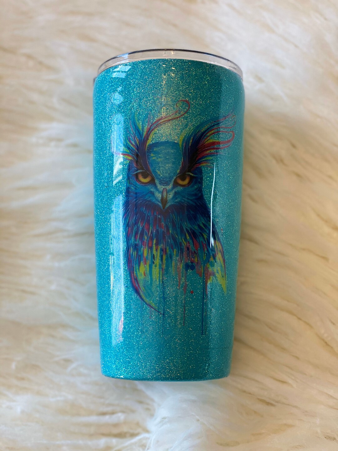 Watercolor Owl Glitter Tumbler, Owl Tumbler Etsy
