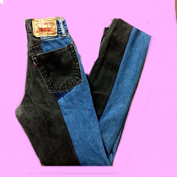 Reworked Made to Order Levis Color Block Jeans Black and Dark - Etsy