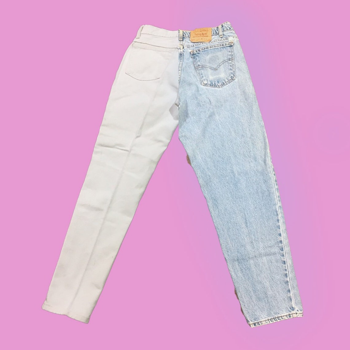 Reworked Custom Levis Half and Half Jeans White and Blue All Etsy UK