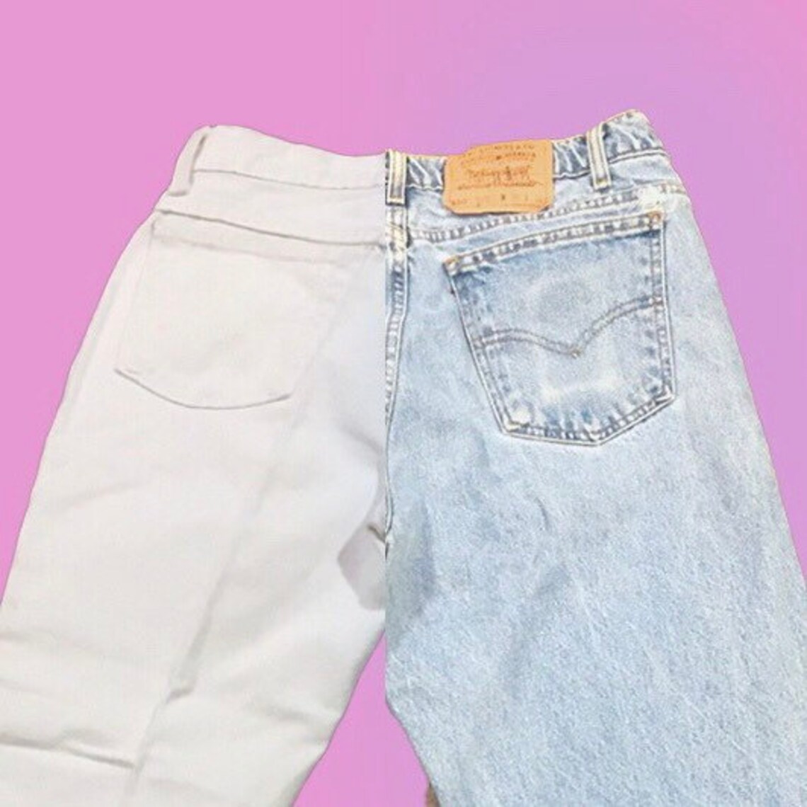 Reworked Custom Levis Half and Half Jeans White and Blue All Etsy UK