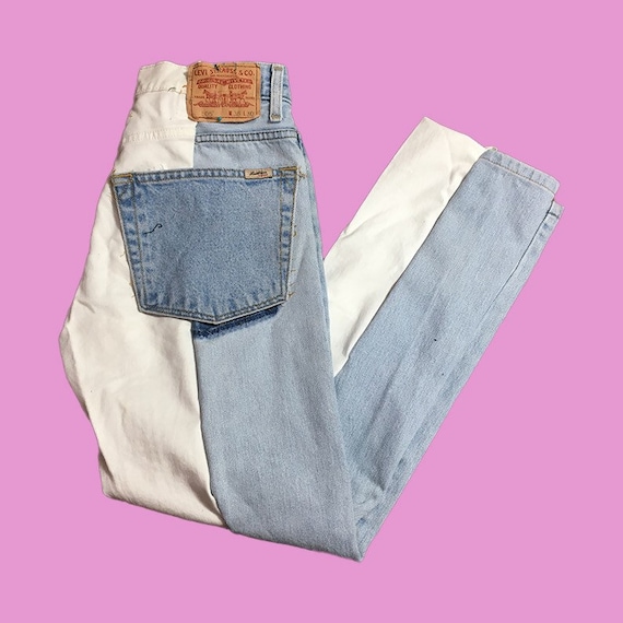 Reworked Made to Order Color Block Levis Jeans White With - Etsy