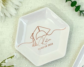 Personalized Graduation Ring Dish, Class of 2023 Ceramic Dish, Daughter Grad Jewelry Holder, Custom Trinket Dish, End Of School Year Gift