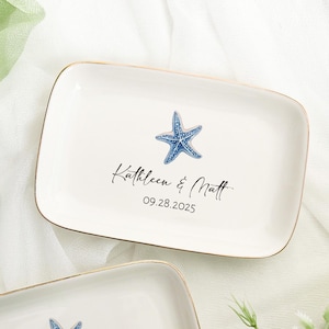 Beach Wedding Ring Dish, Starfish Jewelry Dish, Custom Summer Wedding Proposal Gift, Bridal Shower Gift, Name Ring Tray