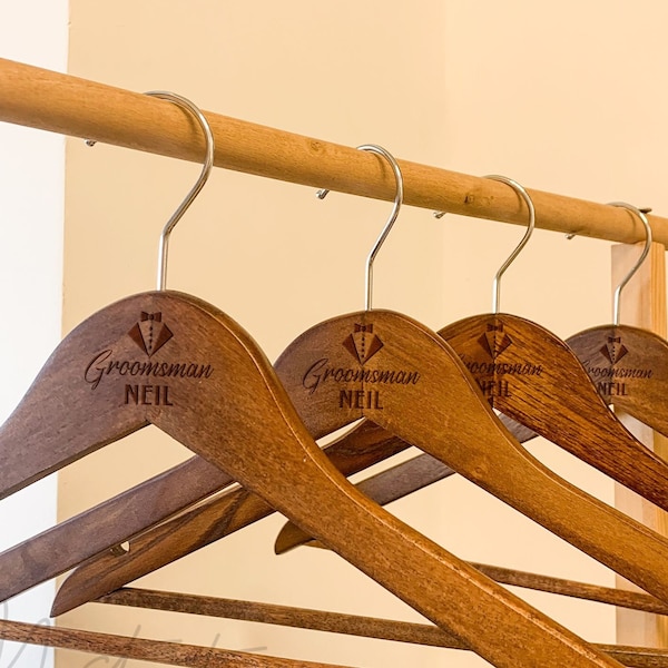 Personalized Engraved Groom Hanger, Custom Wedding Suit Hanger, Wooden Hanger For Best Man, Groomsman Proposal Gift, Bachelor Party Favor