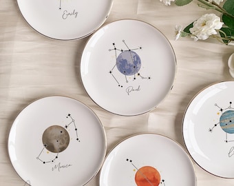 Custom Zodiac Planet Jewelry Dish, Personalized Horoscope Ring Dish, Astrology Trinket Dish, Gift for Her, Birthday Gift