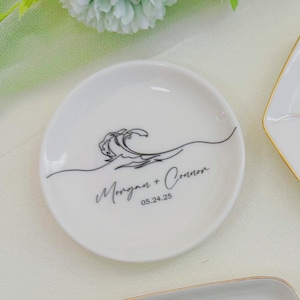 Custom Beach Wedding Ring Dish, Ocean Wave DesignJewelry Holder, Coastal Wedding Gift, Destination Wedding Gift