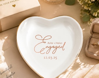 Personalized Engagement Ring Dish, Custom Couple Ring Holder, Newly Engaged Gift, Wedding Keepsake Dish, Proposal Gift for Couple
