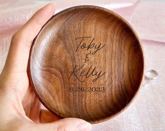 Wooden Couple Name Wedding Ring Dish, Personalized Engraved Jewelry Holder, Watches Organizer, Custom Jewelry Tray