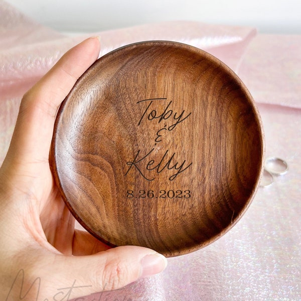 Wooden Couple Name Wedding Ring Dish, Personalized Engraved Jewelry Holder, Watches Organizer, Custom Jewelry Tray