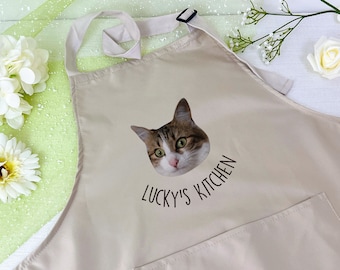 Personalized Face Apron, Custom Text Apron For Women And Men, Funny Pet Photo Kitchen Apron, Christmas Gift For Cat Lover, Kitchen Gift