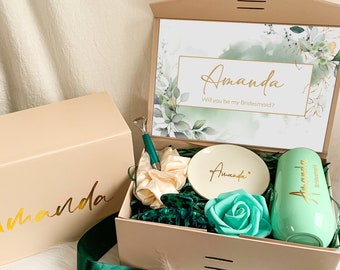 Dark Emerald Bridesmaid Box With Tumbler, Bridesmaid Box With Ring Dish, Filled Proposal Box Set, Bridal Shower Favors _MSP2