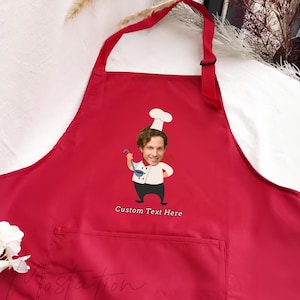 Grembiule da cuoco con testo, grembiule con volto umano e corpo da cartone animato, grembiule regolabile con foto, regalo unico per la cucina di Capodanno per la famiglia