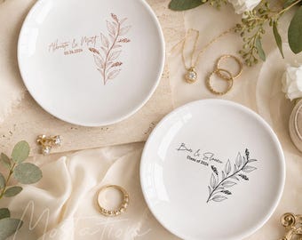 Bandeja para joyas con forma de corazón personalizada, bandeja para anillos con nombres de pareja personalizados, regalo de boda para la novia, bandeja para recuerdos de aniversario, bandeja para baratijas de compromiso.
