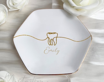 Custom Dentist Name Jewelry Dish, Tooth Design Ring Holder, Doctor Retirement Trinket Tray, Dental Student Gifts