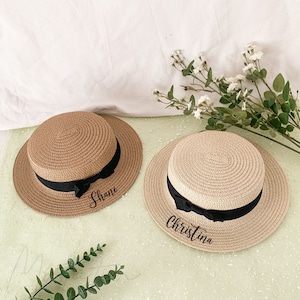 Custom Name Flower Girl Hat, Children Summer Beach Hat, Bachelorette Party Hat for Girls, Bridesmaid Gift