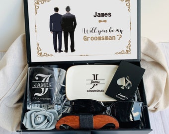 Caja de regalo para padrinos de boda, vaso de roca con nombre personalizado, regalos para despedida de soltero, set de regalo para padrinos de boda, caja "¿Serás mi padrino de boda?", regalo para él