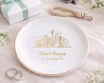 Gepersonaliseerde skyline stad sieraden schotel, bestemming huwelijkscadeau voor stel, New York Las Vegas skyline ring schotel, reisherinnering aandenken
