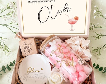 Birth Month Flower Gift Box, Birthday Gift Kit With Wooden Stamp, Pink Themed Birthday Gift Box, Gift For Friend, Birthday Party Decor