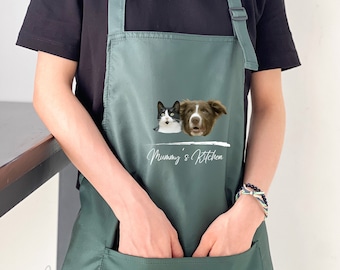 Delantal personalizado con cara de perro, delantal con retrato de mascotas divertidas, delantal de cocina para mamá, regalo de Año Nuevo para amantes de los gatos, regalo de primavera