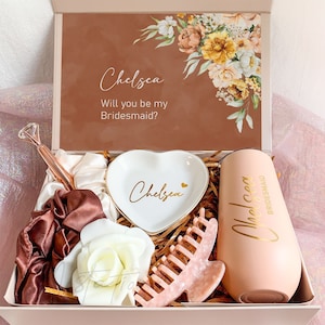 Boho Brautjungfer Vorschlag Box mit Becher, Brautjungfer Box mit Ringschale, Trauzeugin Geschenkbox, Brautdusche Favor, Hochzeitsgeschenk