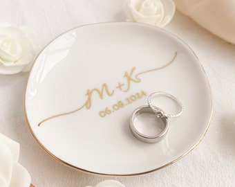 Porte-bijoux de mariage Initiales, Vide-poches en céramique, Cadeau pour les fiançailles, Cadeau pour la mariée, Souvenir du 1er anniversaire