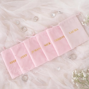 Bolsa de joyería personalizada para dama de honor, bolsa de terciopelo con cordón y nombre personalizado, bolsa de regalo para propuesta de dama de honor, recuerdo de boda, bolsa rosa ruborizada