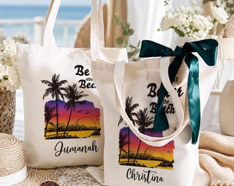 Personalized Beach Tote Bag, Custom Bridesmaid Gift, Summer Vacation Canvas Bag, Beach Trip Tote, Personalized Name Bag, Bridal Party Gift