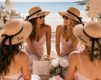 Personalized Beach Hat with Name, Custom Straw Sun Hat, Bachelorette Party Gift, Bridesmaid Vacation Hat, Girls Trip Gift, Summer Travel Hat