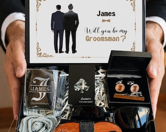 Caja de regalo para padrinos de boda con gemelos y iniciales, vaso de roca con monograma, recuerdos para despedida de soltero, set de regalo para padrinos de boda, caja personalizada para padrinos de boda.