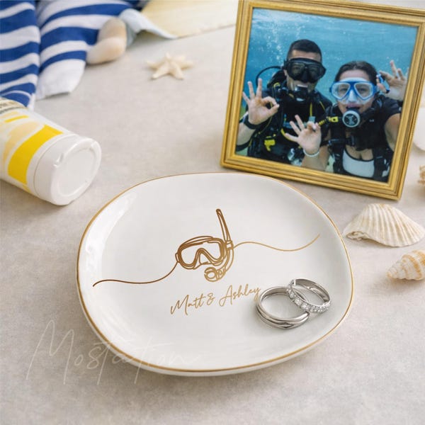 Plato personalizado para anillos de buceo, regalo personalizado para buceadores, bandeja para joyas para amantes del océano, regalo de cumpleaños, regalo de agradecimiento para entrenadores.