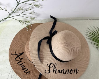 Chapeau de plage de disquette de lune de miel, chapeau d'été de partie de Bachelorette, chapeau de vacances de nom personnalisé pour des filles, cadeau de demoiselle d'honneur