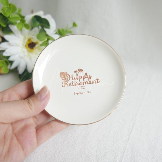 Happy Retirement Trinket Dish Custom Name Jewelry Dish Etsy